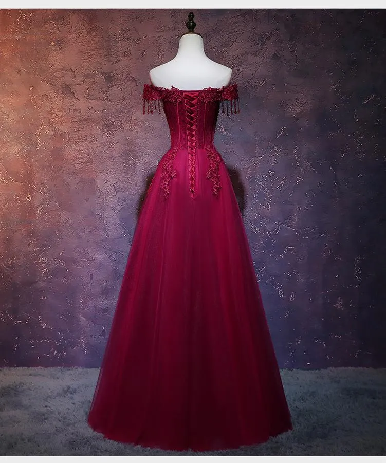 Stunning Wine Red A-line Prom Dress with Sweetheart Neckline and Long Tulle Skirt - KS5885