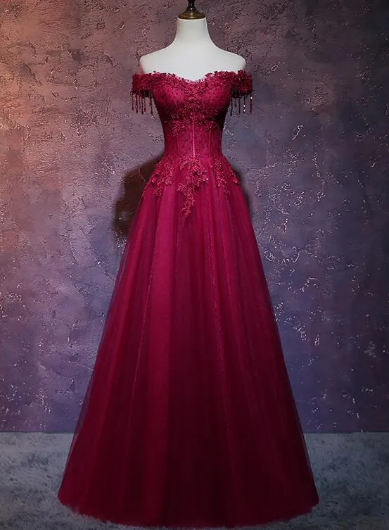 Stunning Wine Red A-line Prom Dress with Sweetheart Neckline and Long Tulle Skirt - KS5885