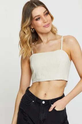 Beige Crop Top Halter Tie Up