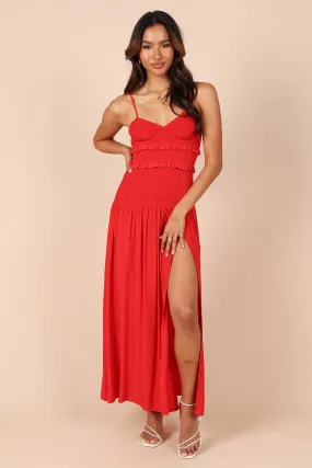 Bell Shirred Midi Dress - Red