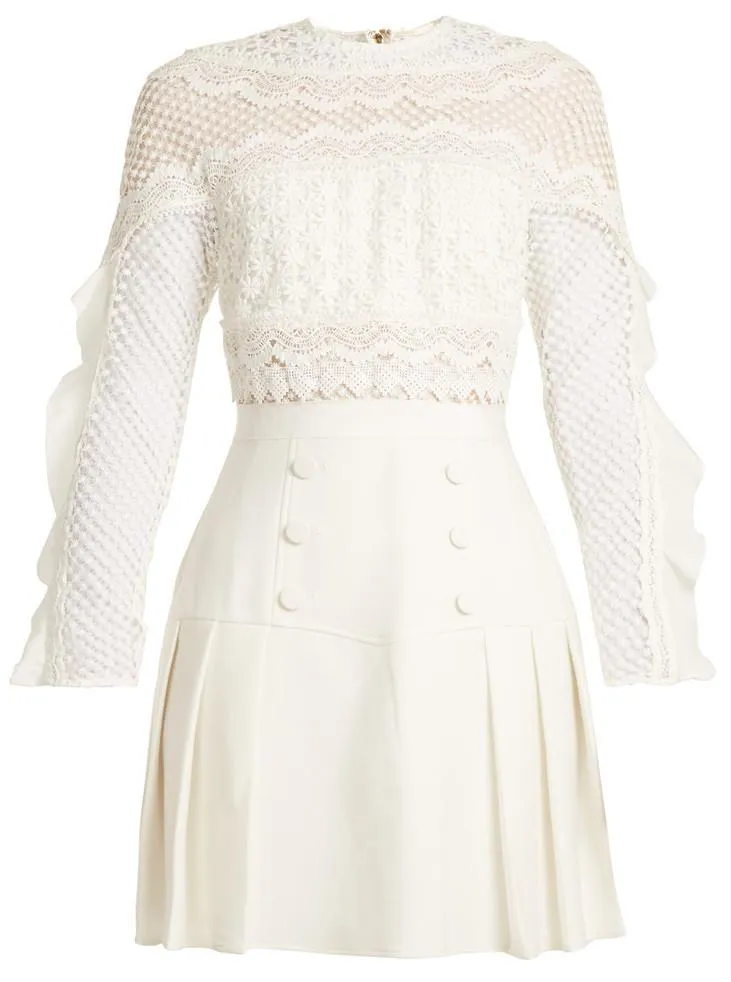 'Bellis' Lace-Trim Dress, White