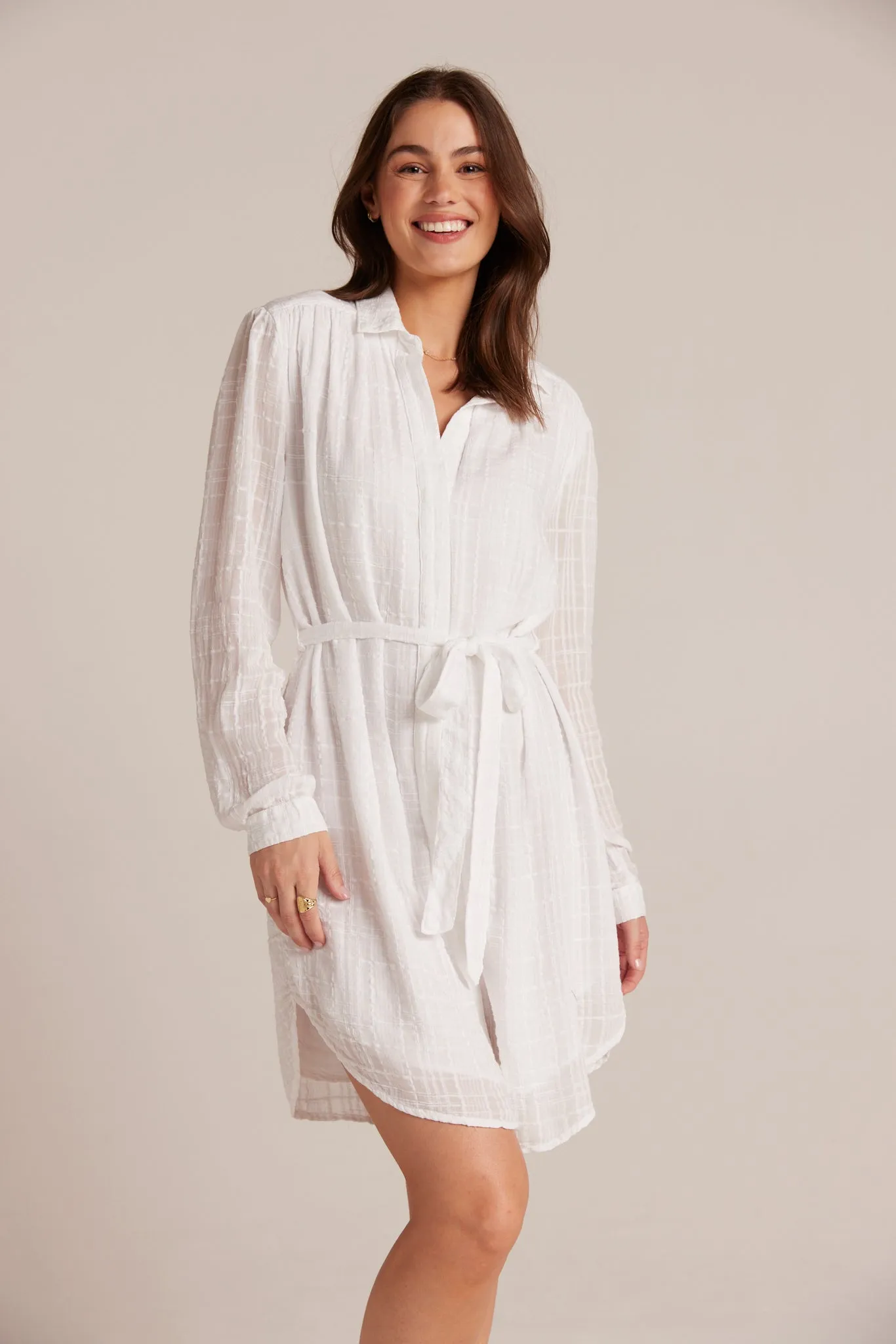 Belted Hidden Placket Dress - White