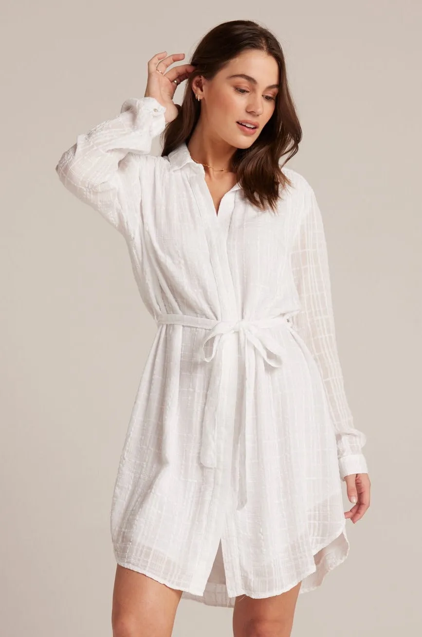 Belted Hidden Placket Dress - White