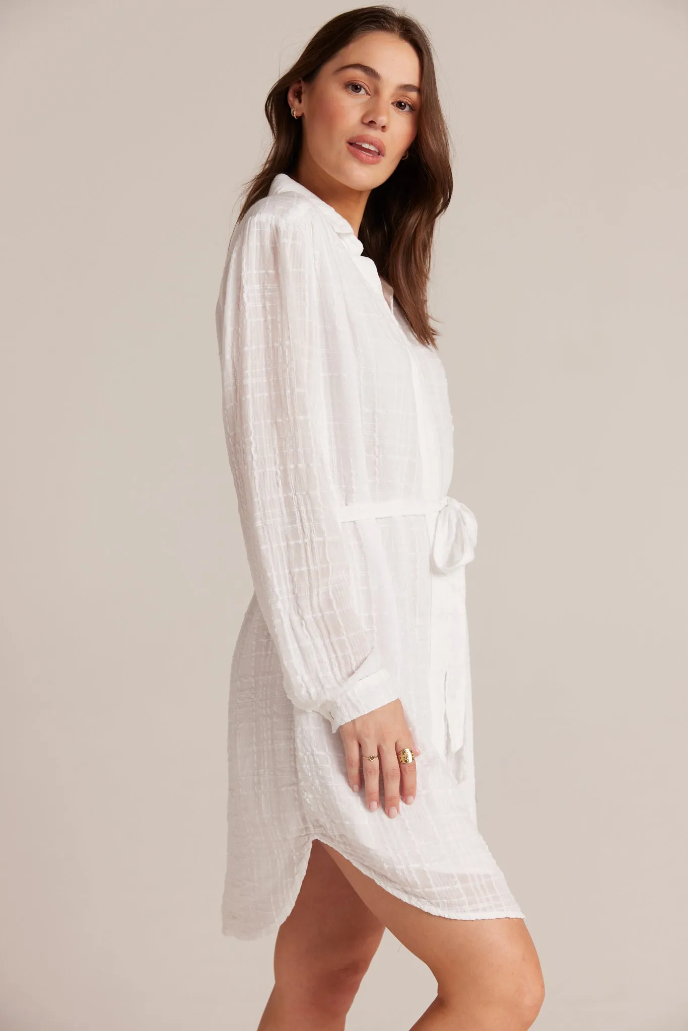 Belted Hidden Placket Dress - White