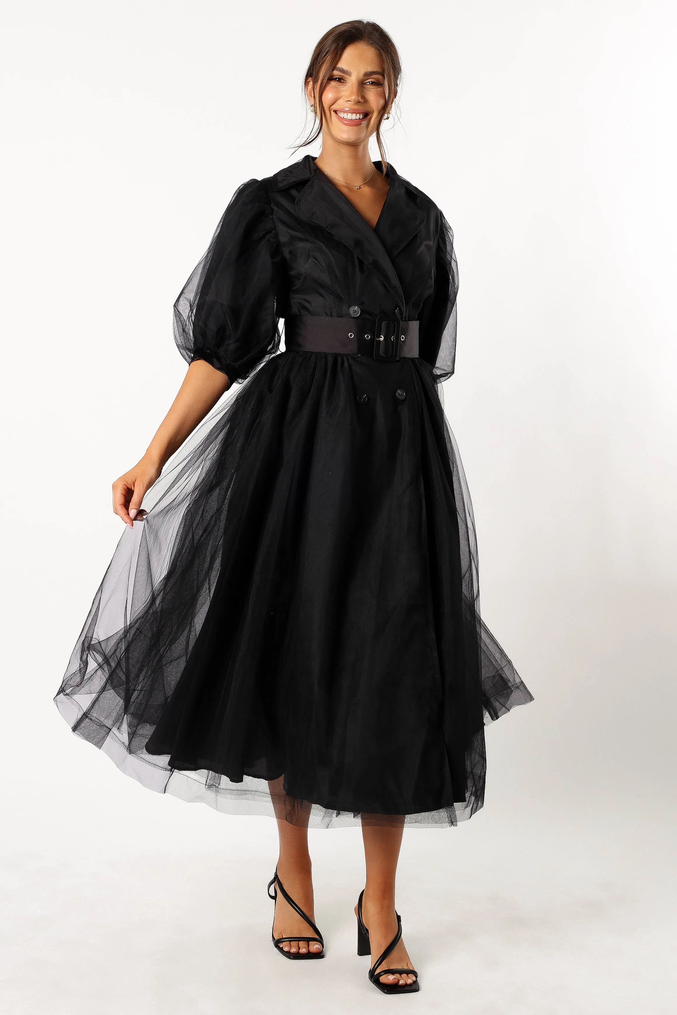 Bettie Belted Midi Dress - Black