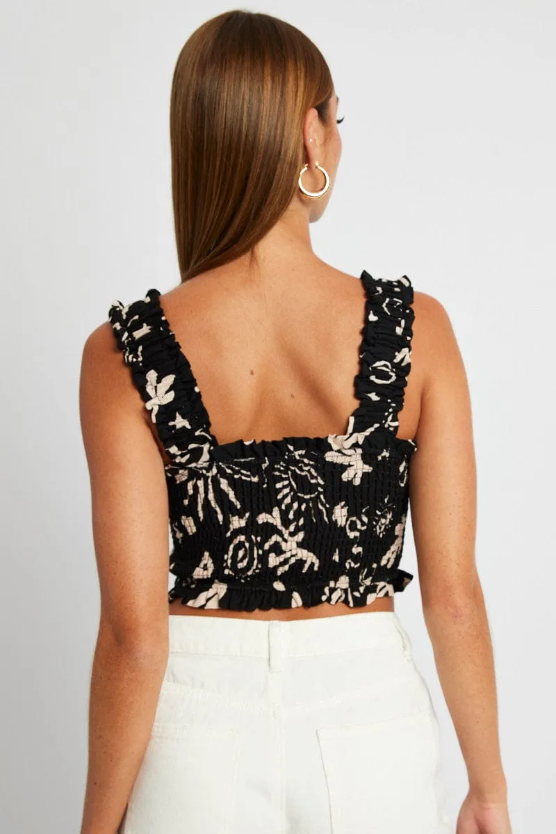 Black Abstract Crop Top Sleeveless