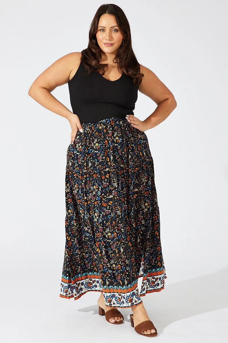 Black Boho Boho Maxi Skirt with Split