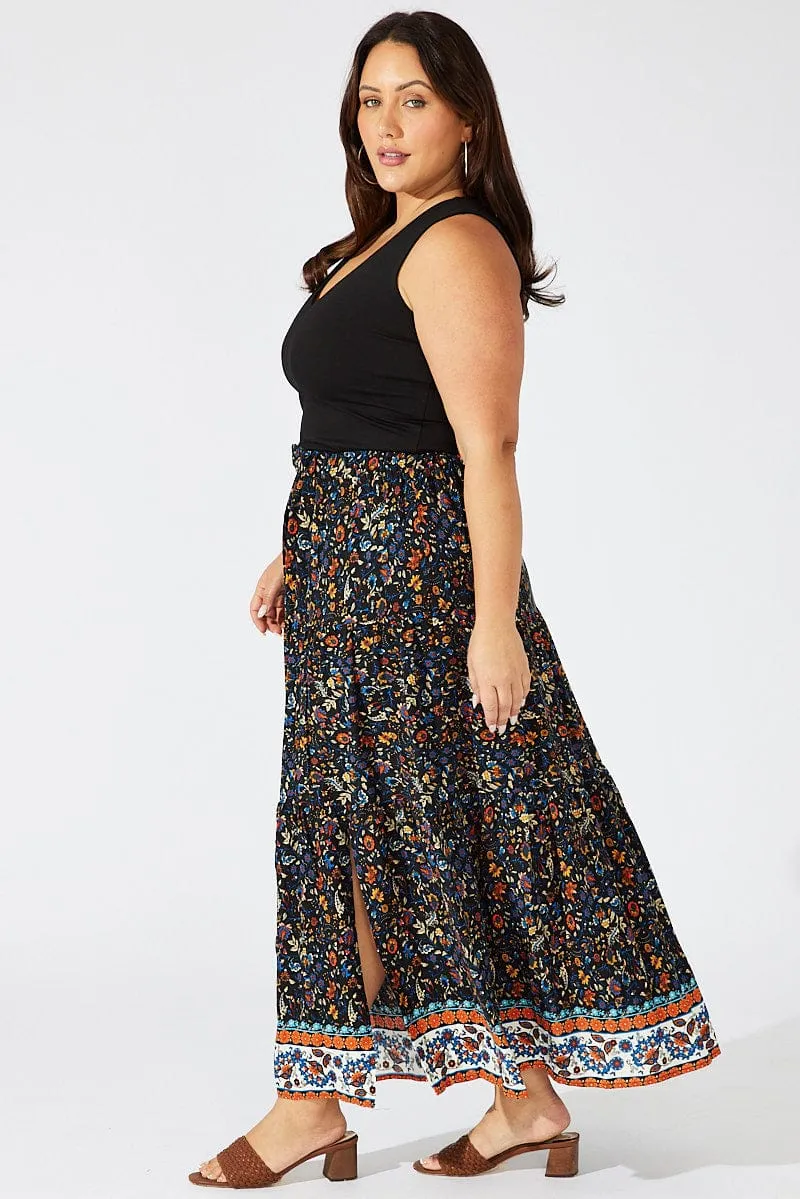 Black Boho Boho Maxi Skirt with Split