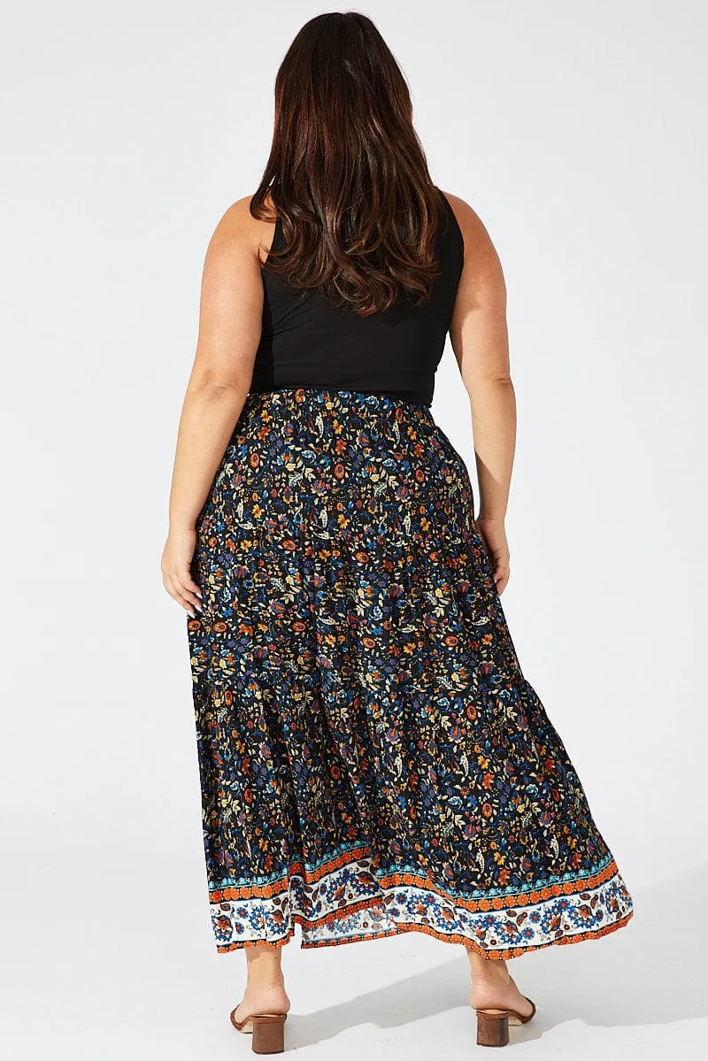 Black Boho Boho Maxi Skirt with Split