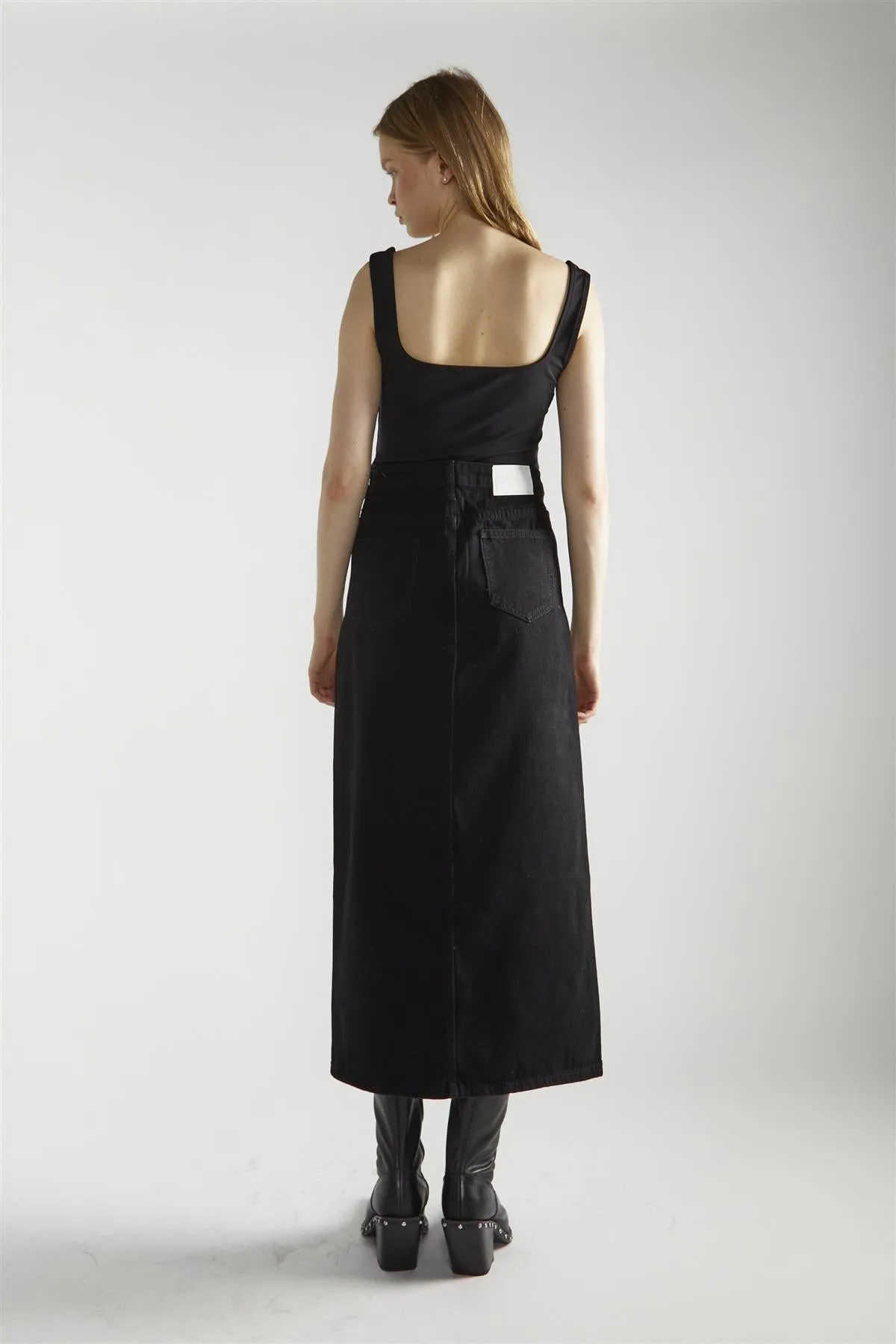 Black Denim Centre-Split Maxi-Skirt