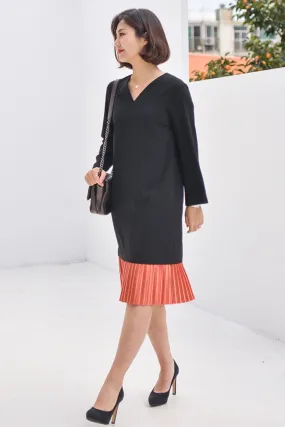 Black Orange Pleats Dress