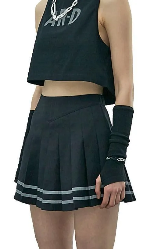 Black Pleated Reflective Stripes Skirt