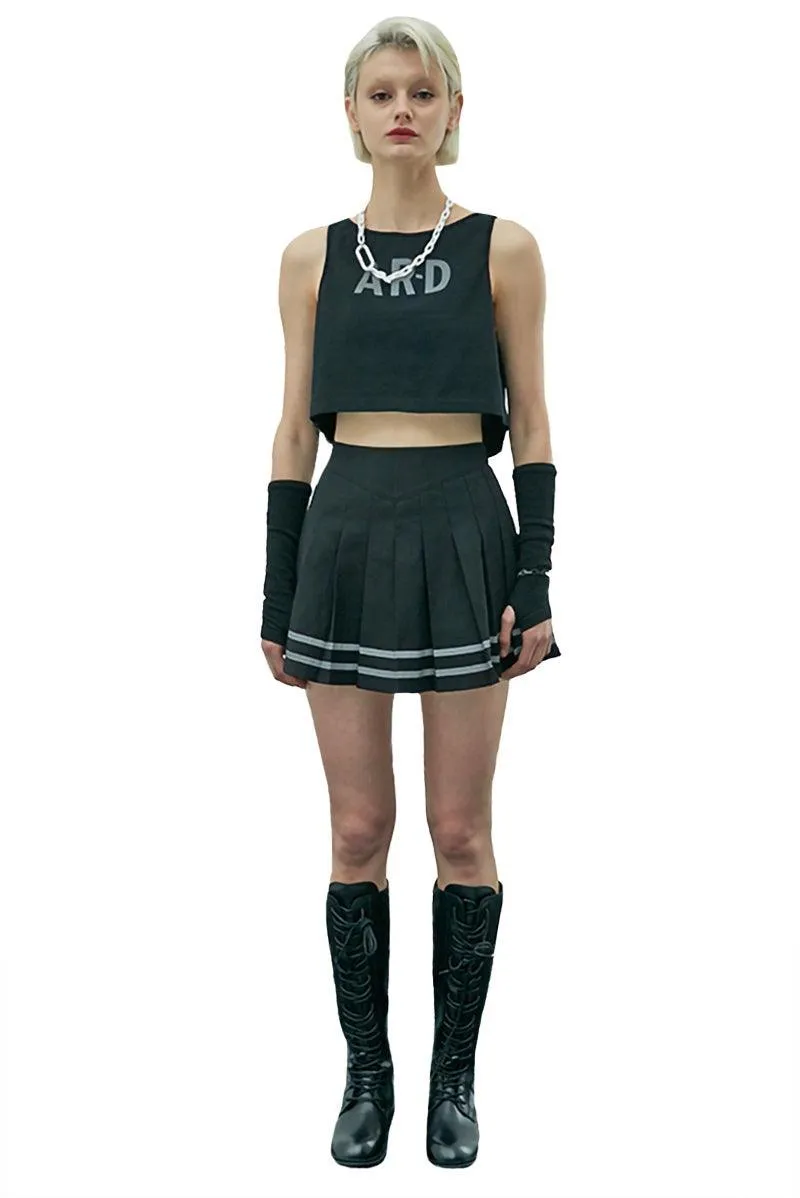 Black Pleated Reflective Stripes Skirt