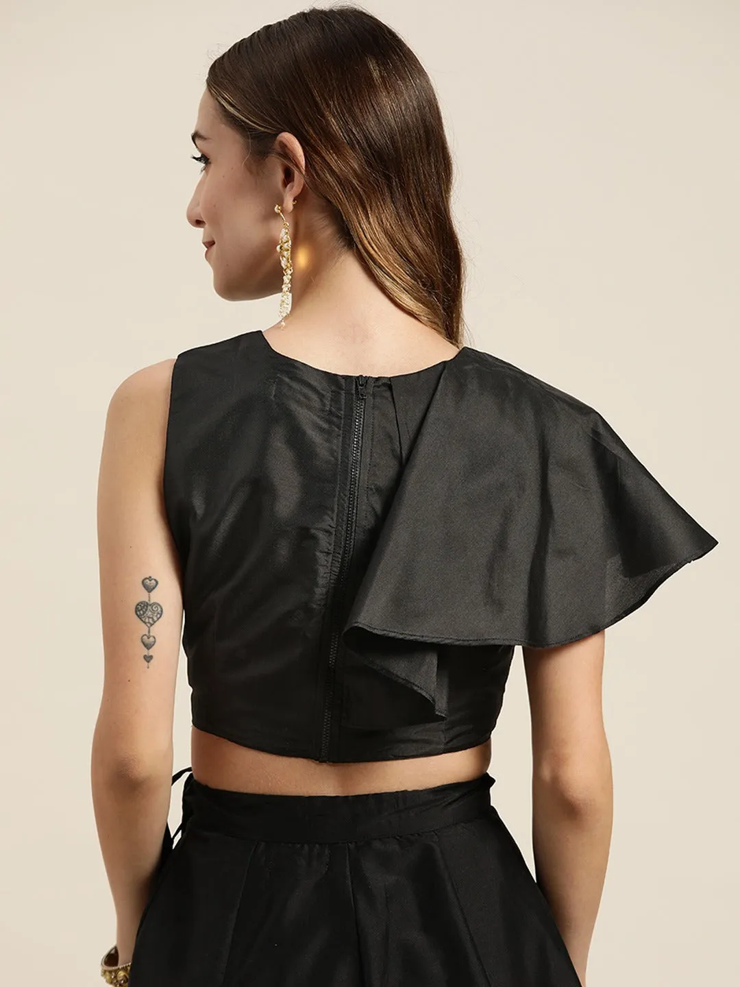 Black Ruffle Detail Crop Top