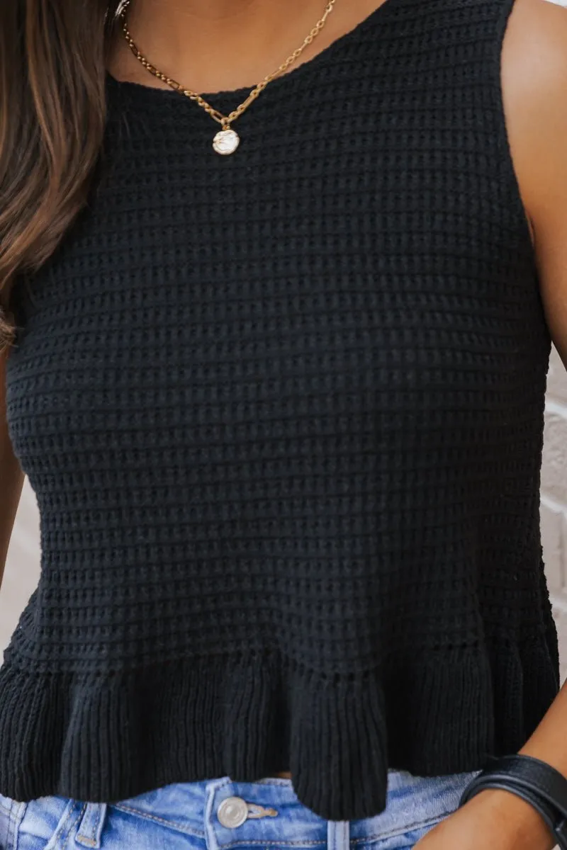 Black Sleeveless Ruffled Tank Top