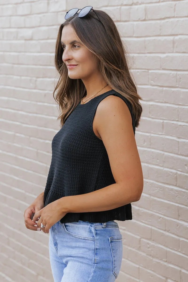 Black Sleeveless Ruffled Tank Top