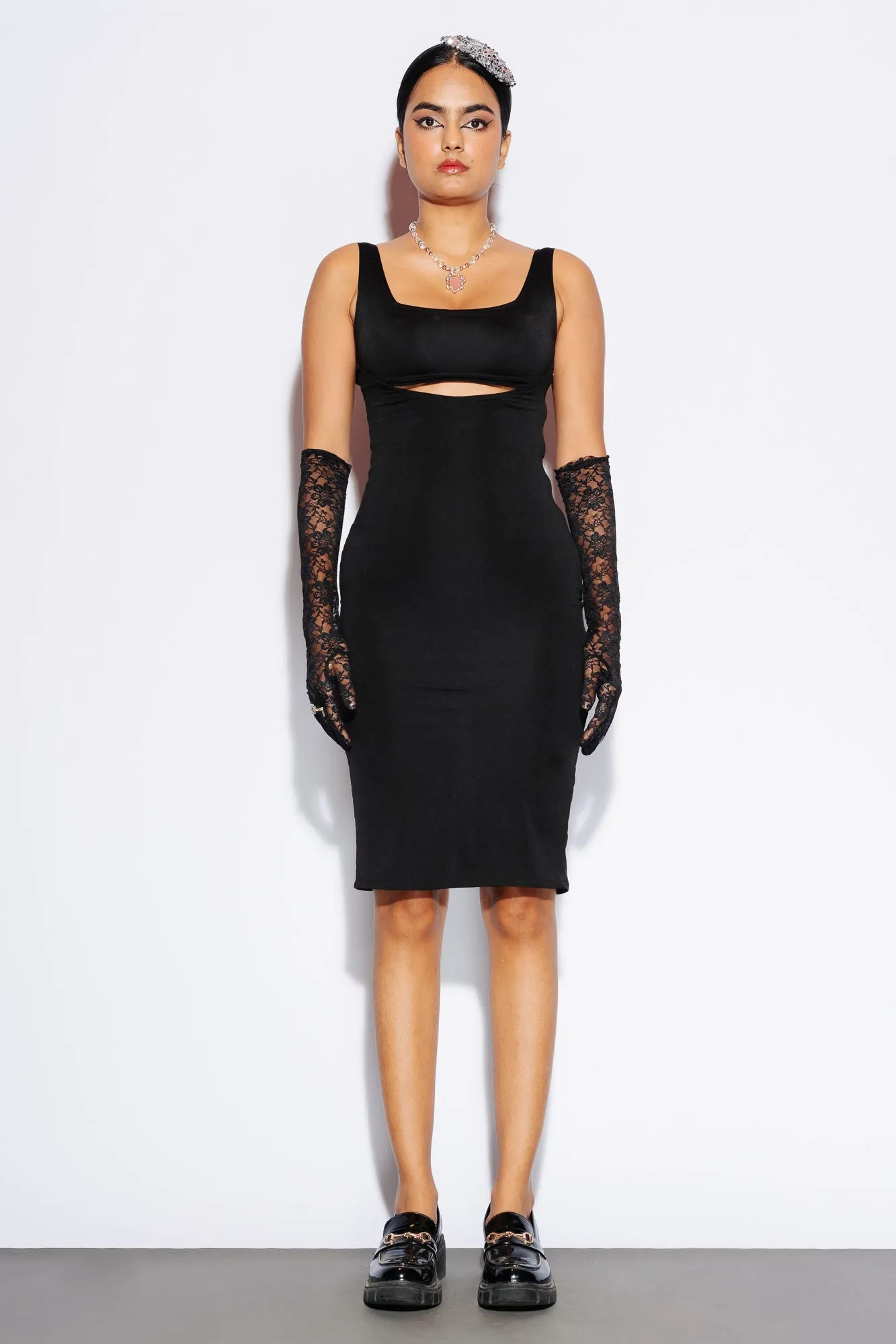 Black Square Neck Bodycon Dress