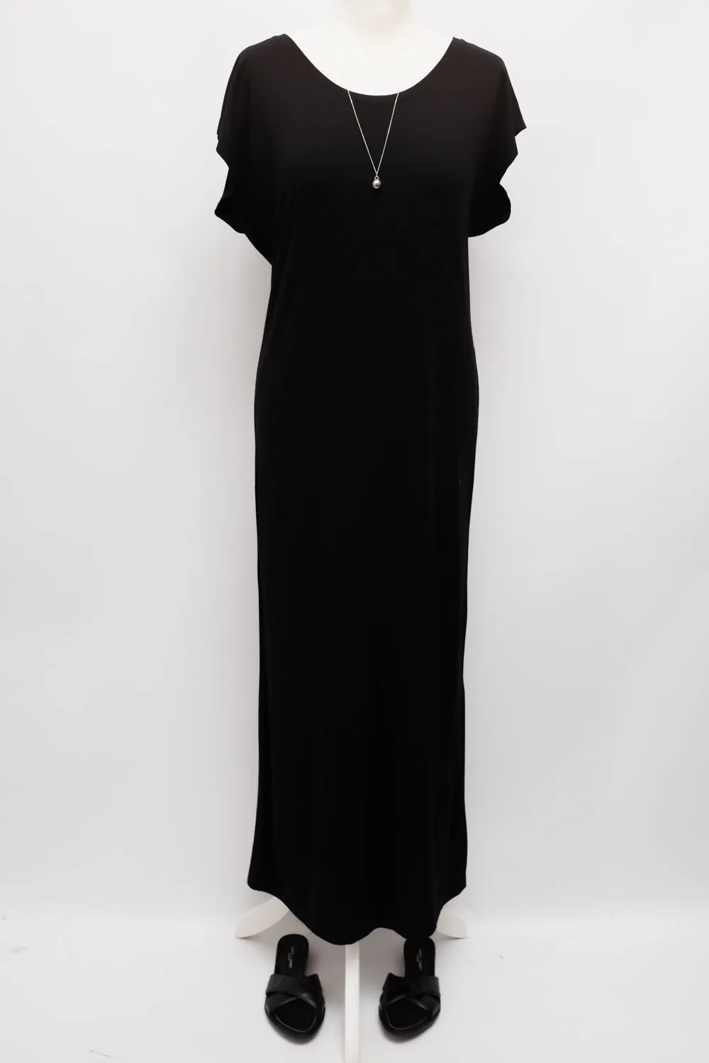 BLACK VISCOSE LONG CLEAN DRESS