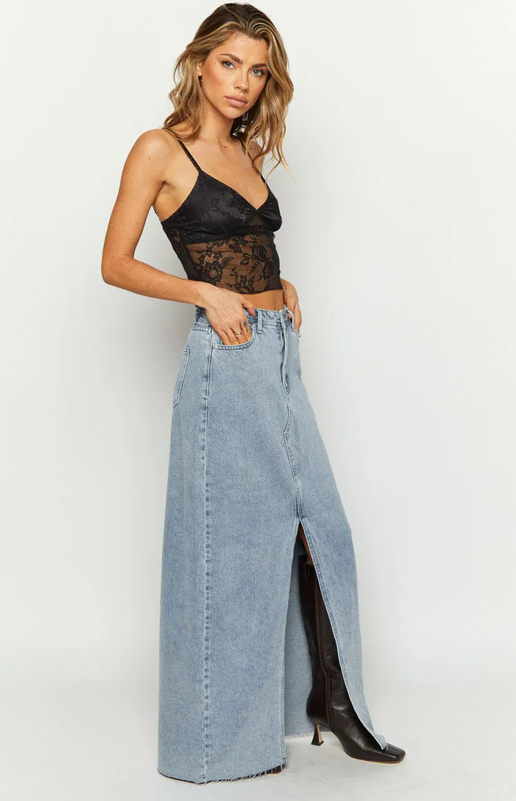 Blinding Lights Blue Denim Front Split Maxi Skirt