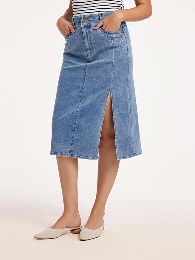 Blue High Waist Slit Denim Skirt