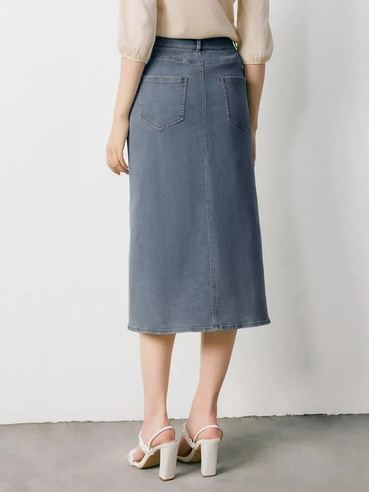 Blue High Waist Slit Denim Skirt