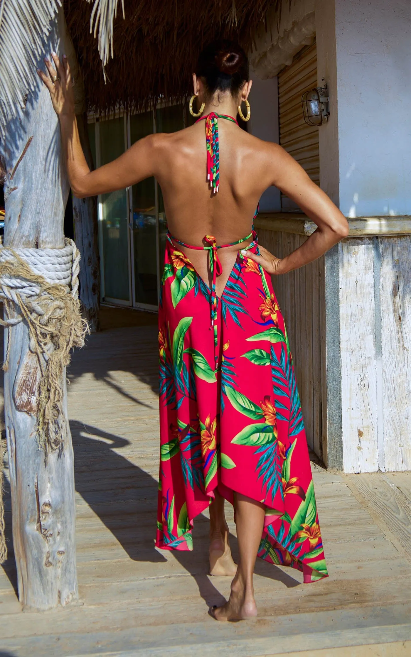 Boho Maxi Dress in Red Tropical