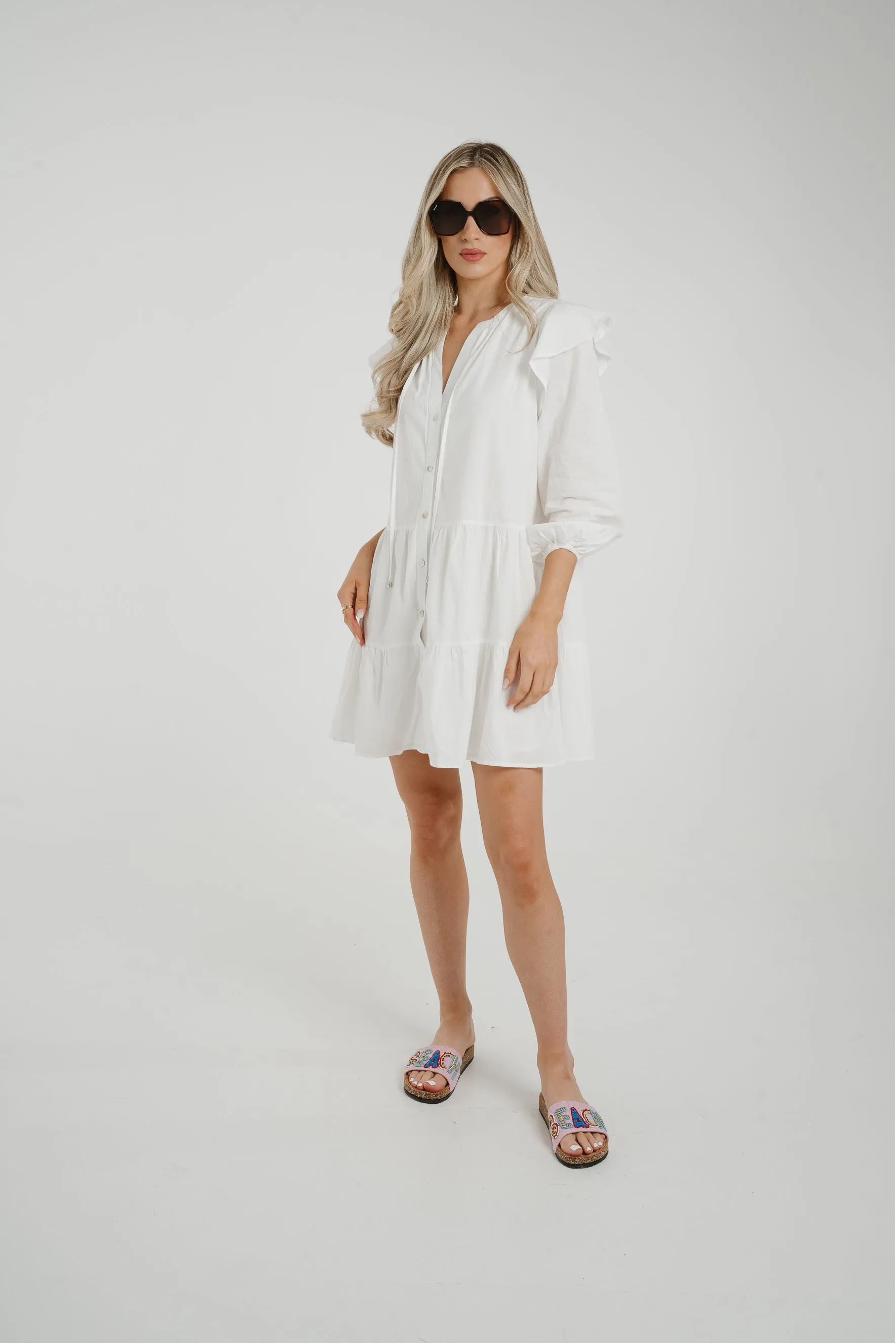 Caitlyn Tiered Shirt Dress In White