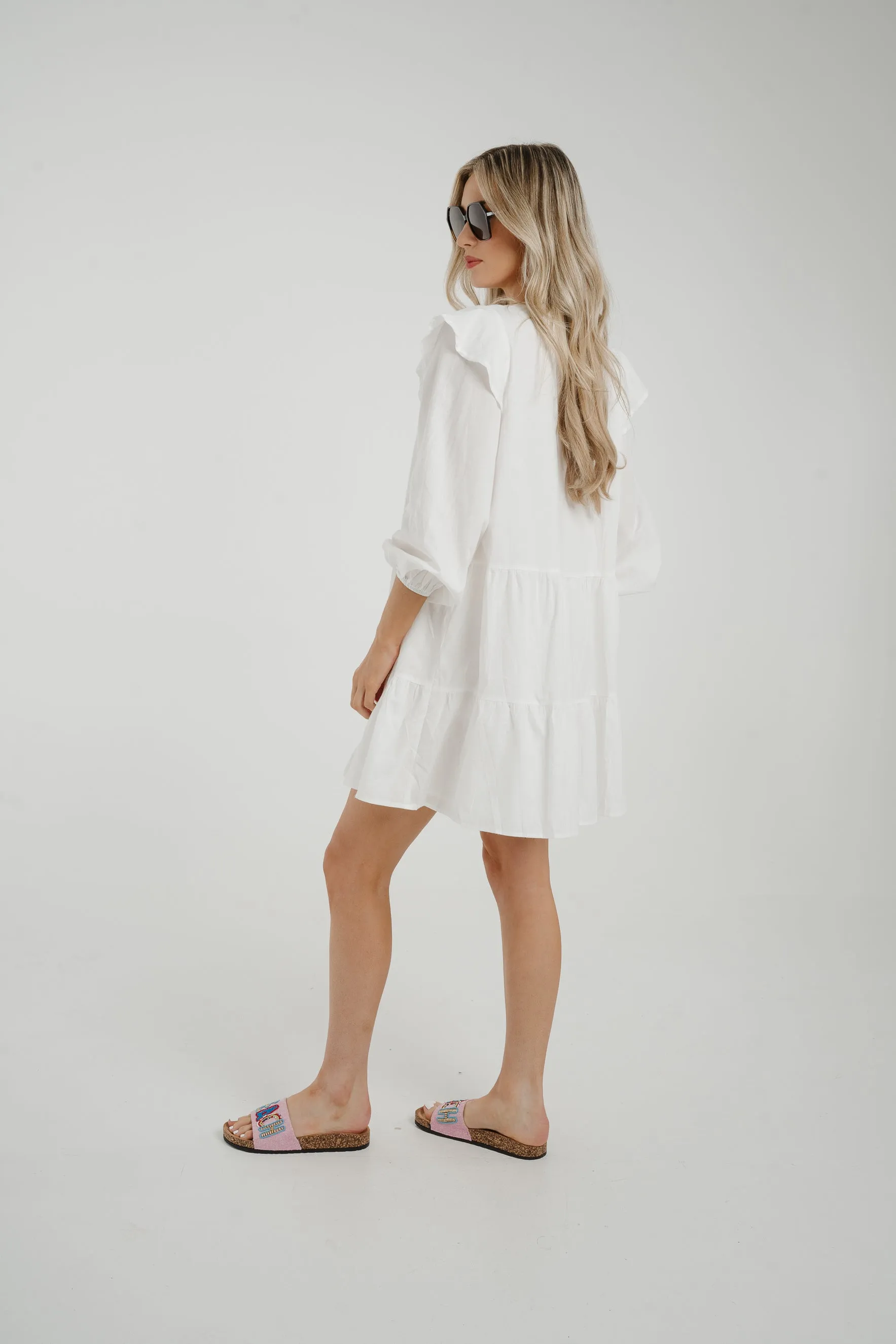 Caitlyn Tiered Shirt Dress In White