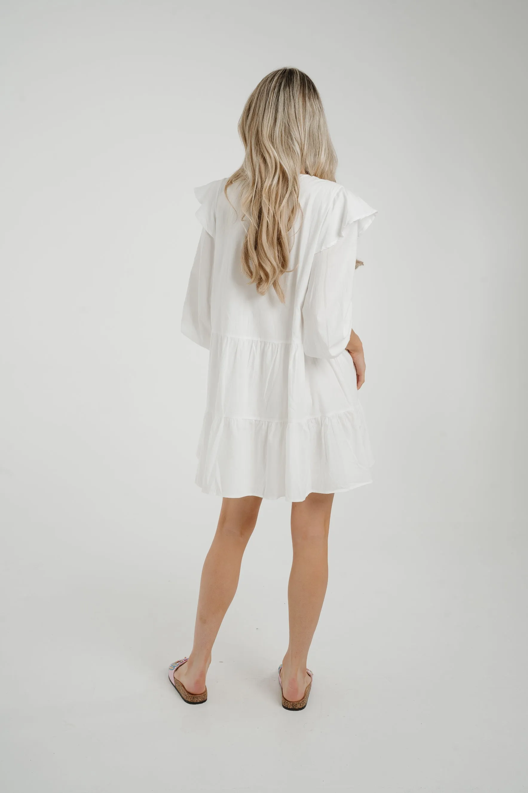 Caitlyn Tiered Shirt Dress In White