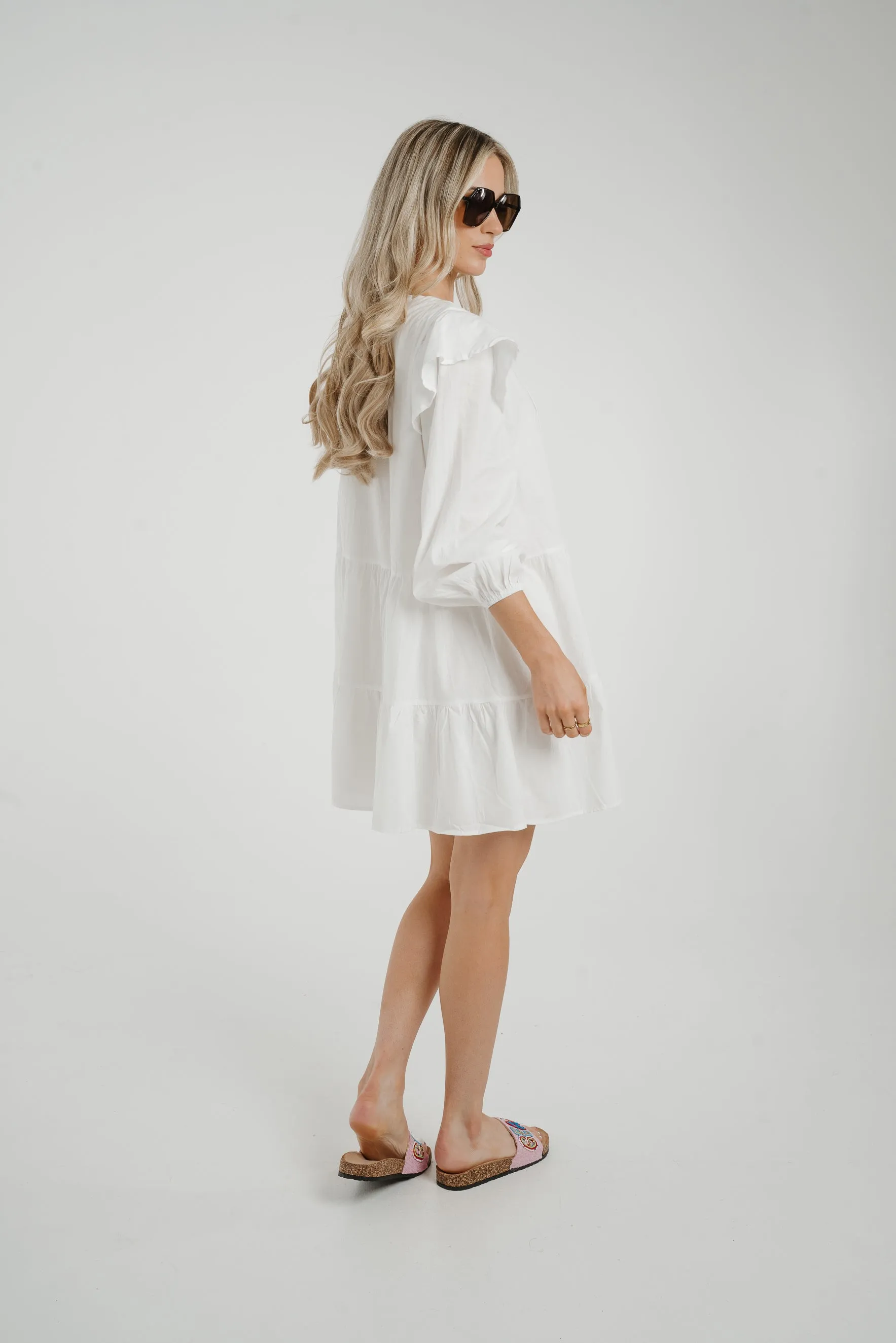 Caitlyn Tiered Shirt Dress In White