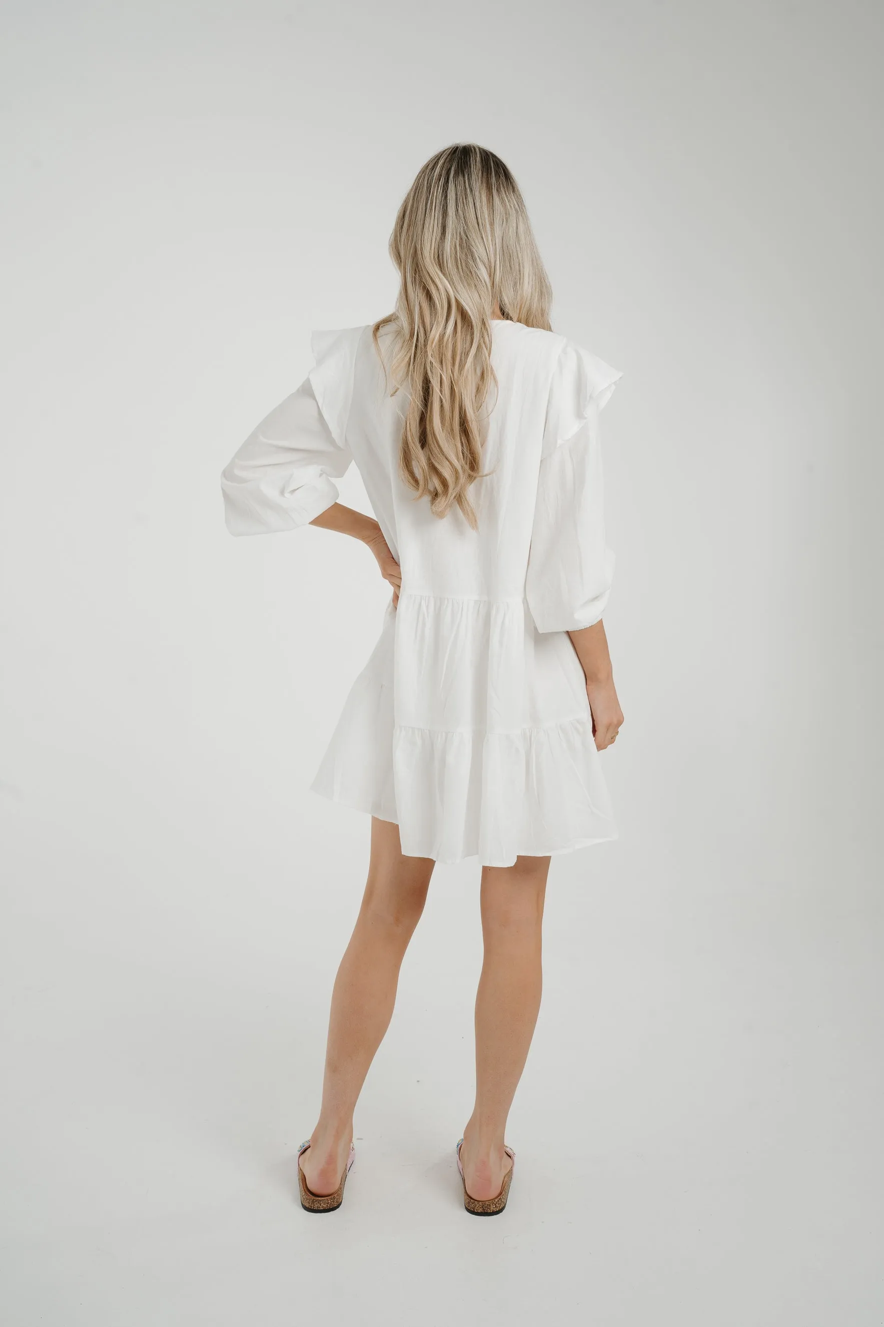 Caitlyn Tiered Shirt Dress In White