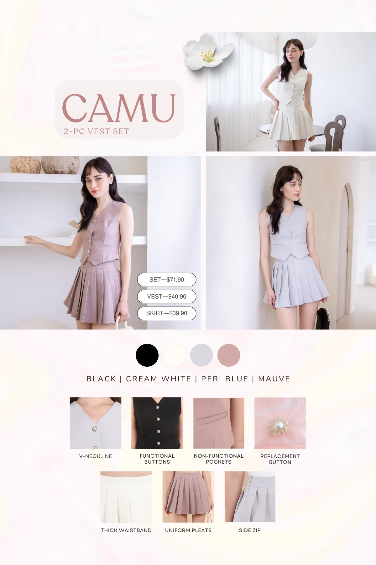 CAMU PLEATED SKIRT IN CREAM WHITE