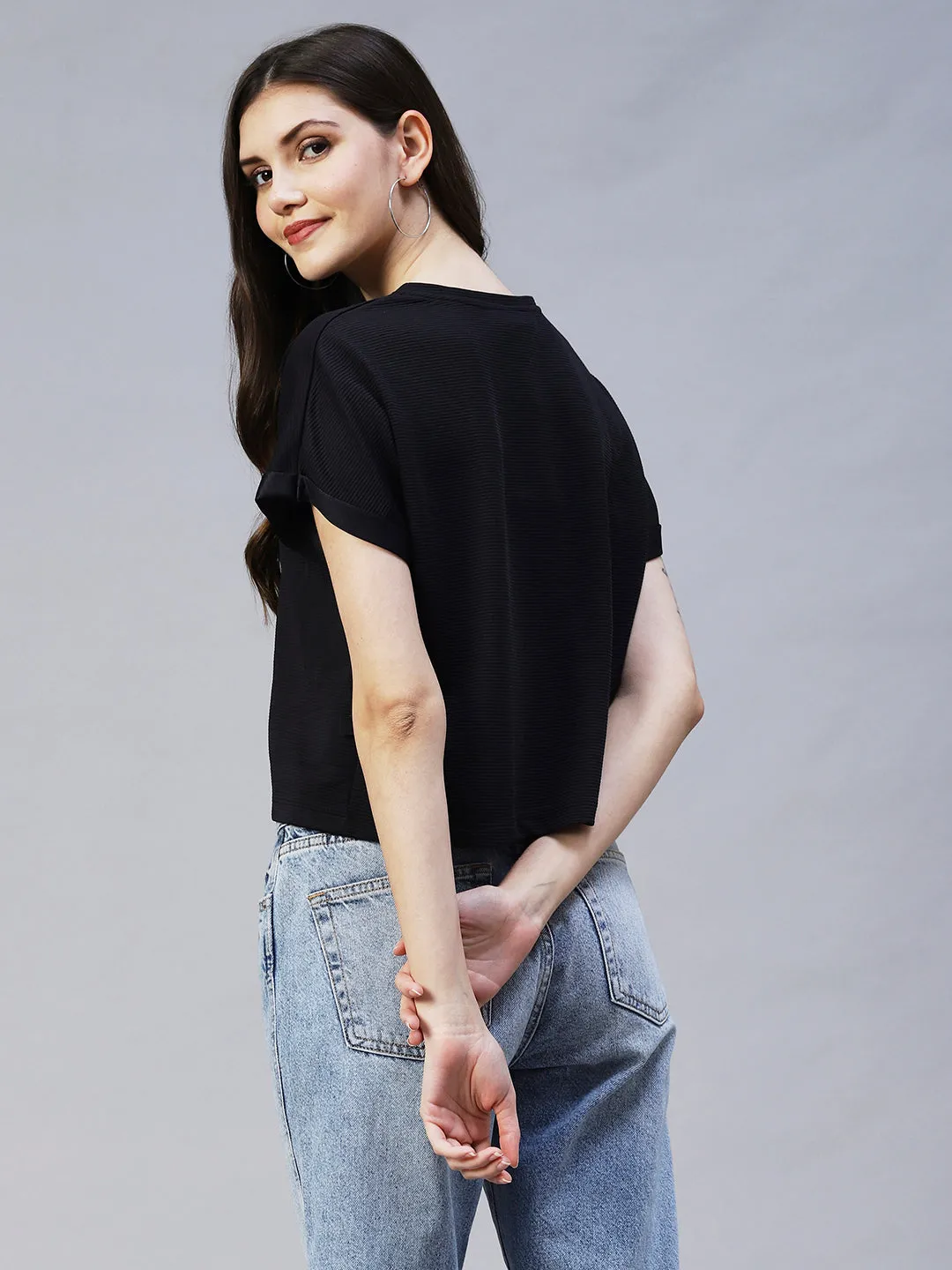 Cap Sleeves Poly Corduroy Crop Top