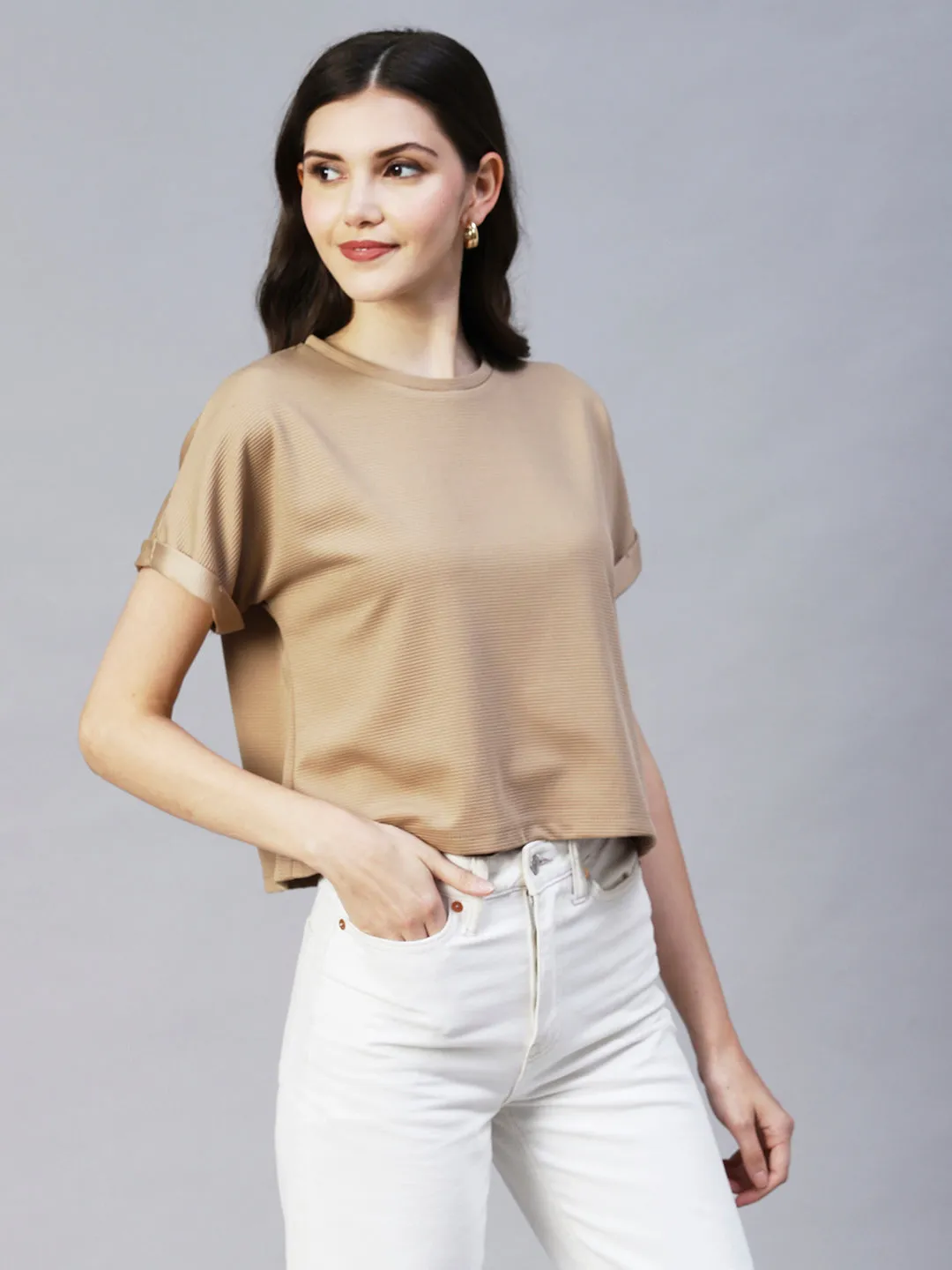 Cap Sleeves Poly Corduroy Crop Top