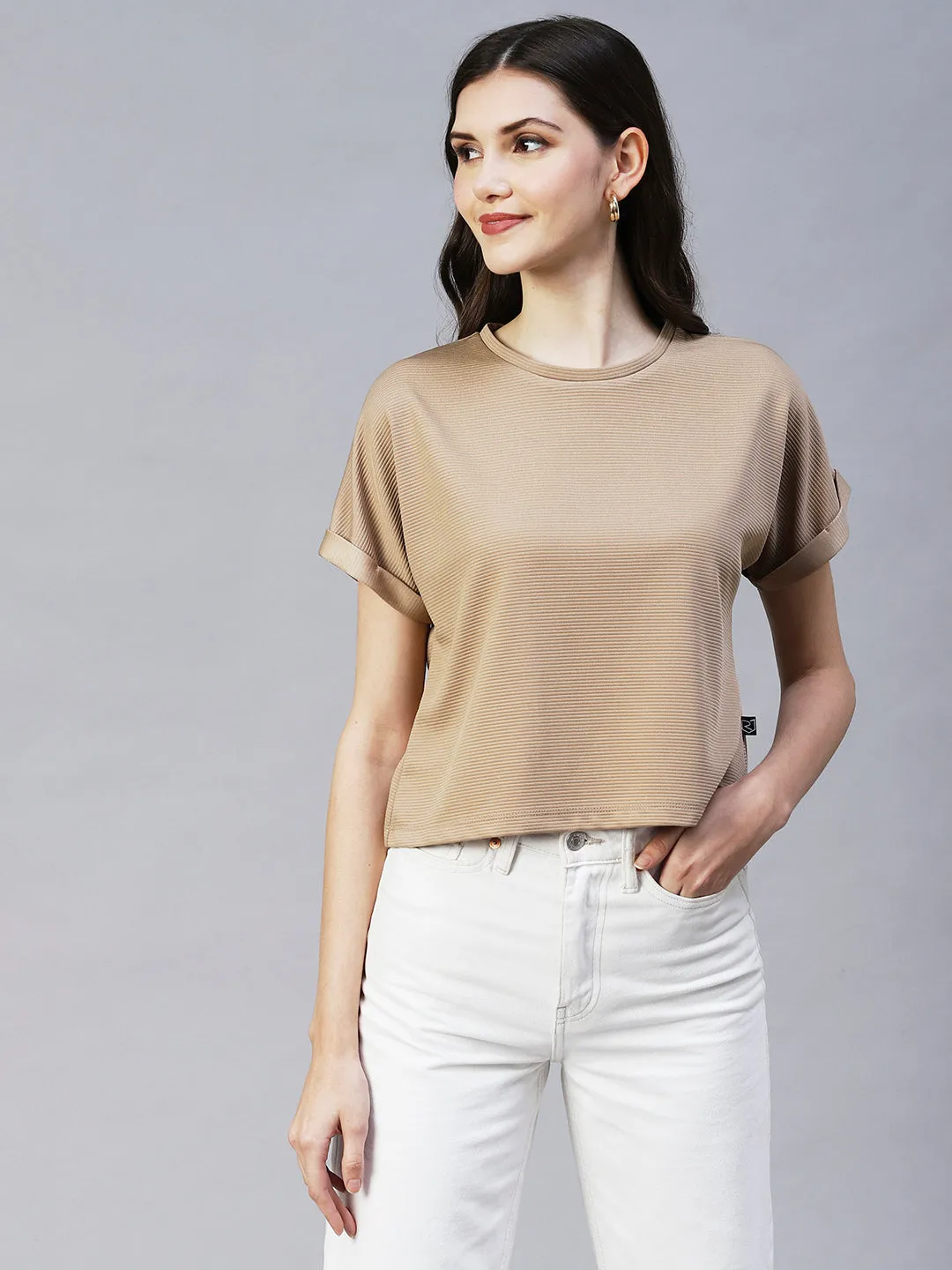 Cap Sleeves Poly Corduroy Crop Top