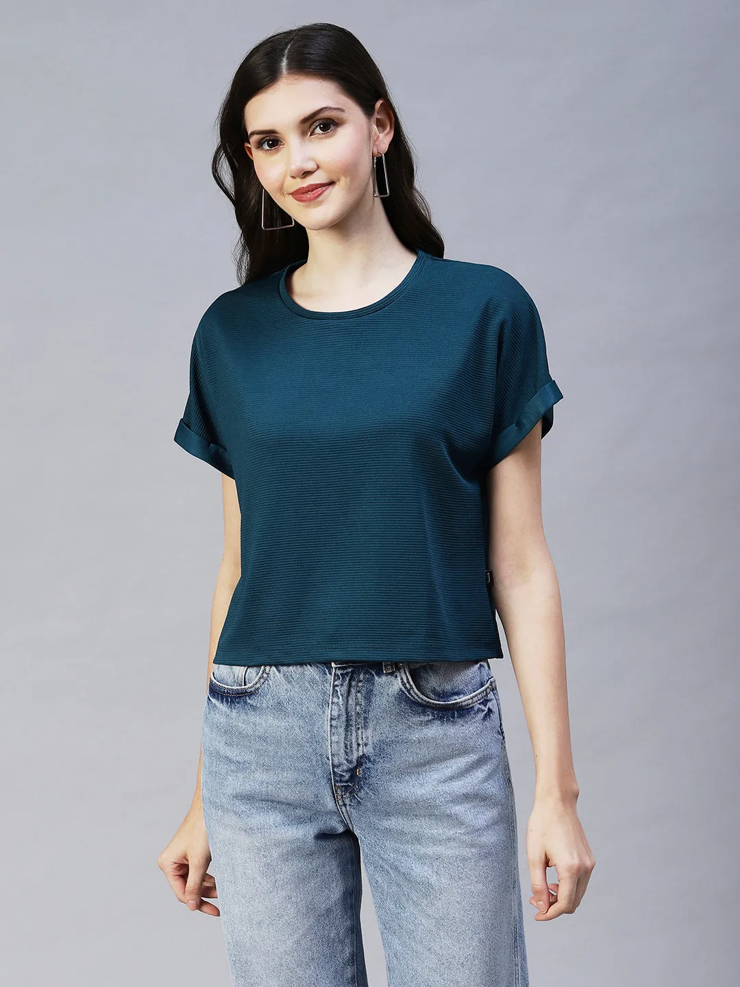 Cap Sleeves Poly Corduroy Crop Top