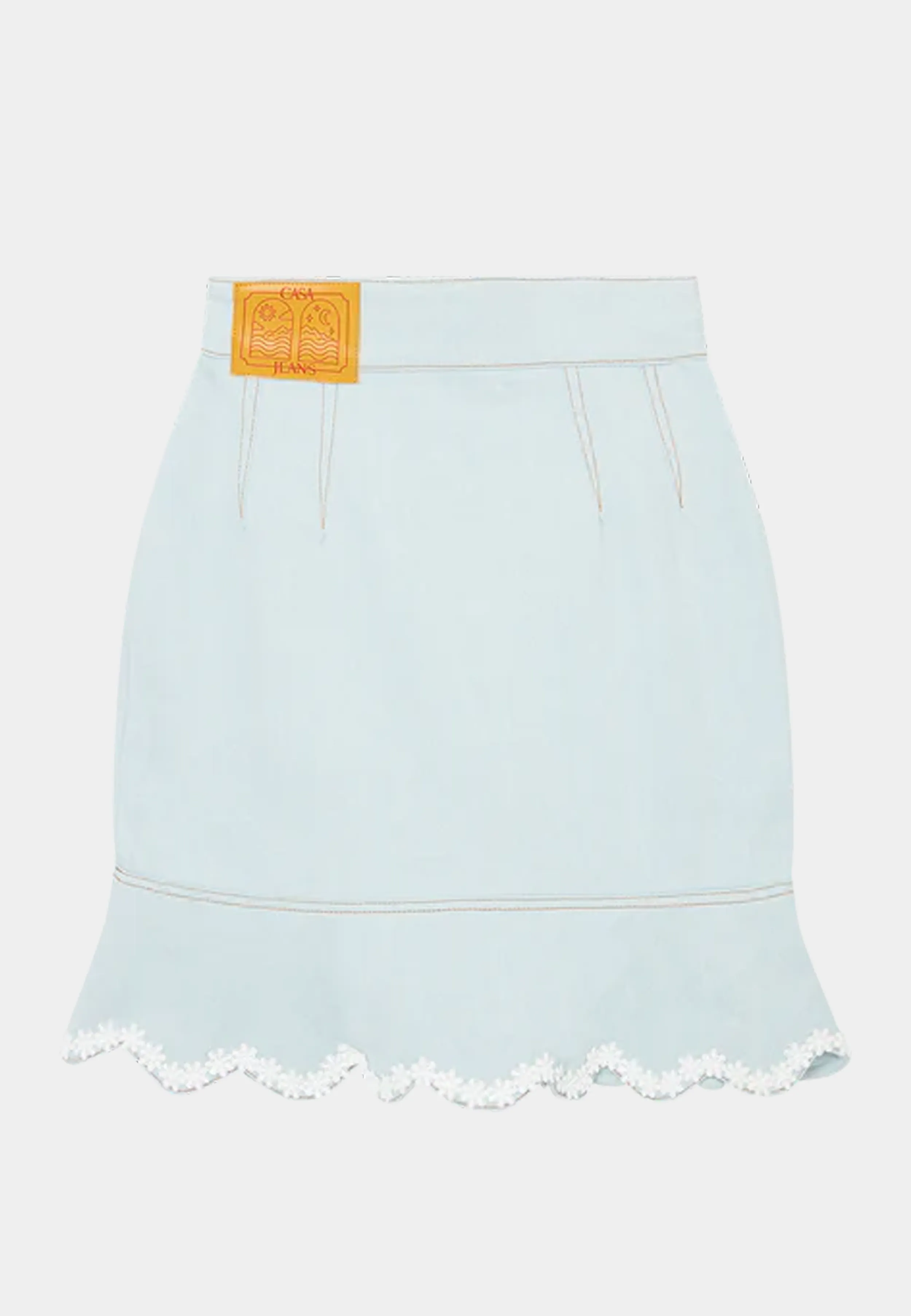 Casablanca Scalloped Hem Mini Denim Skirt Bleached Denim