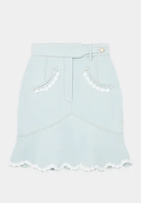 Casablanca Scalloped Hem Mini Denim Skirt Bleached Denim