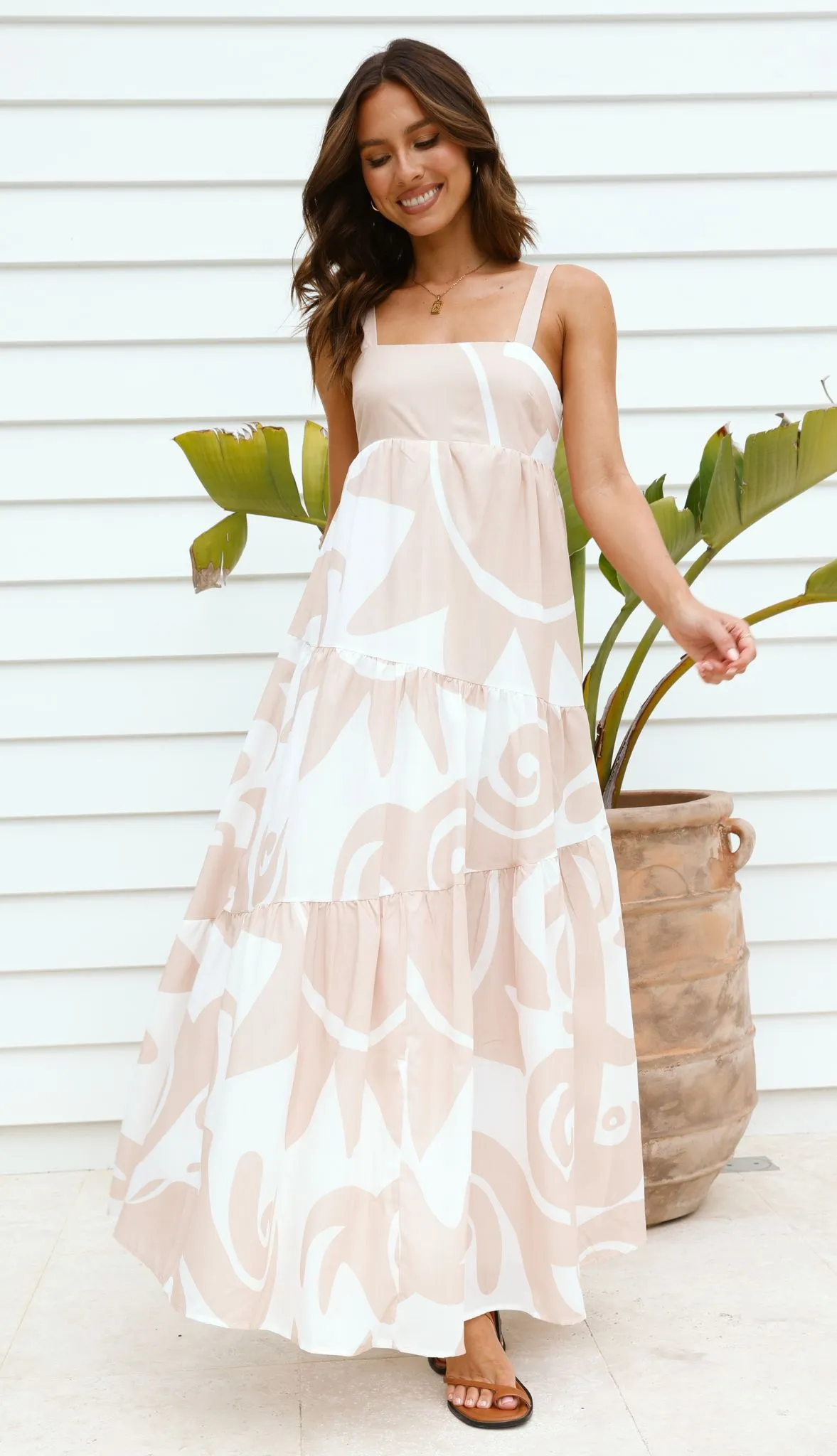 Cecile Maxi Dress -  Sand/White