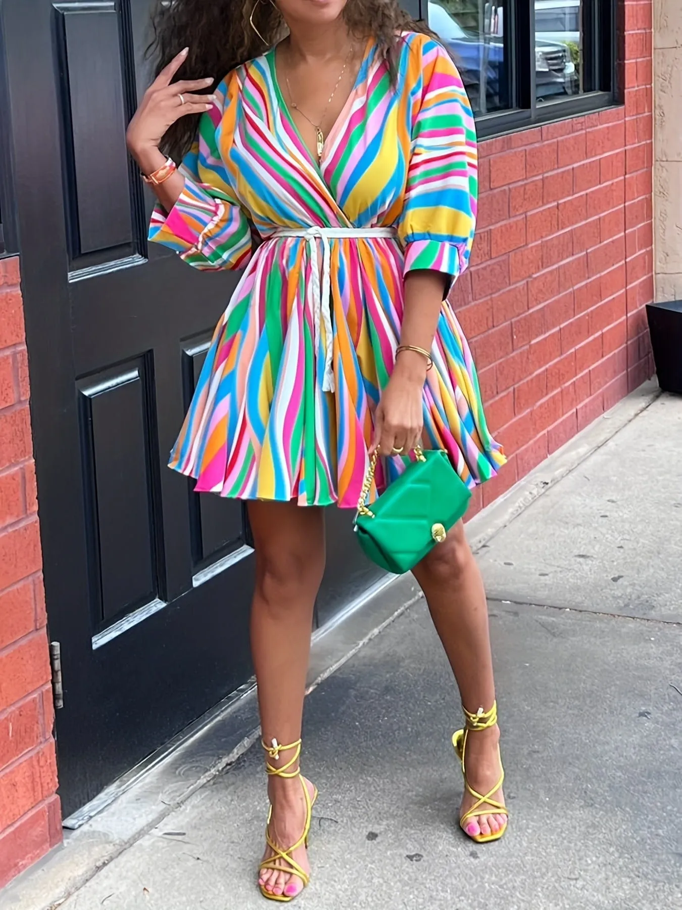 Colorful Pleated Mini Dress