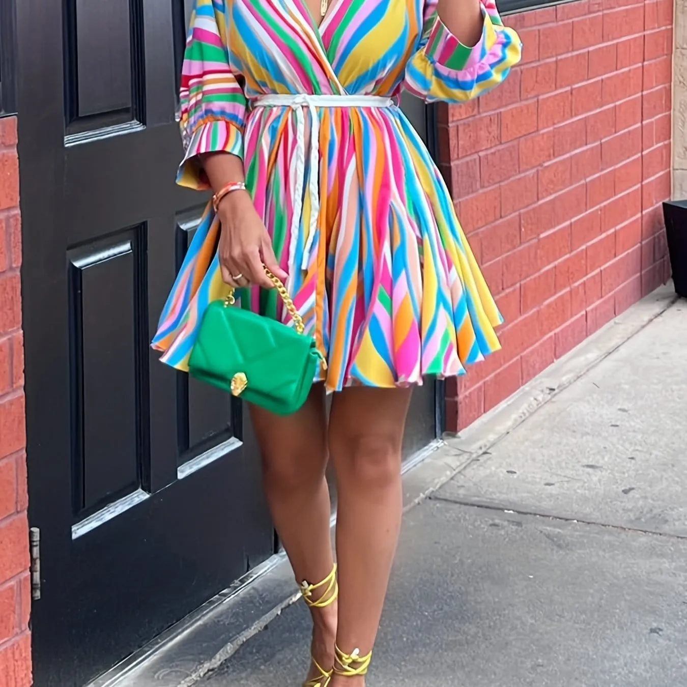 Colorful Pleated Mini Dress