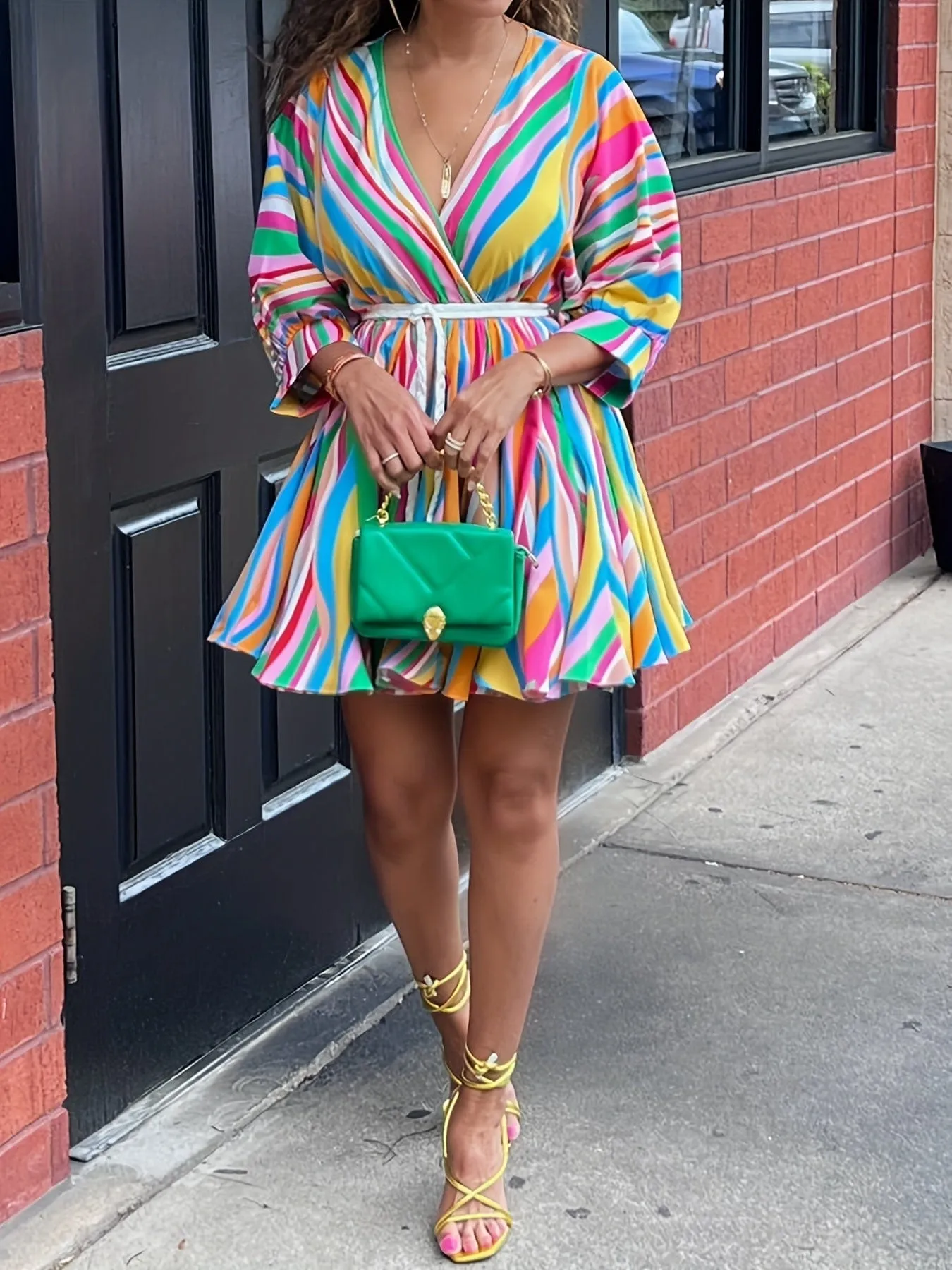 Colorful Pleated Mini Dress