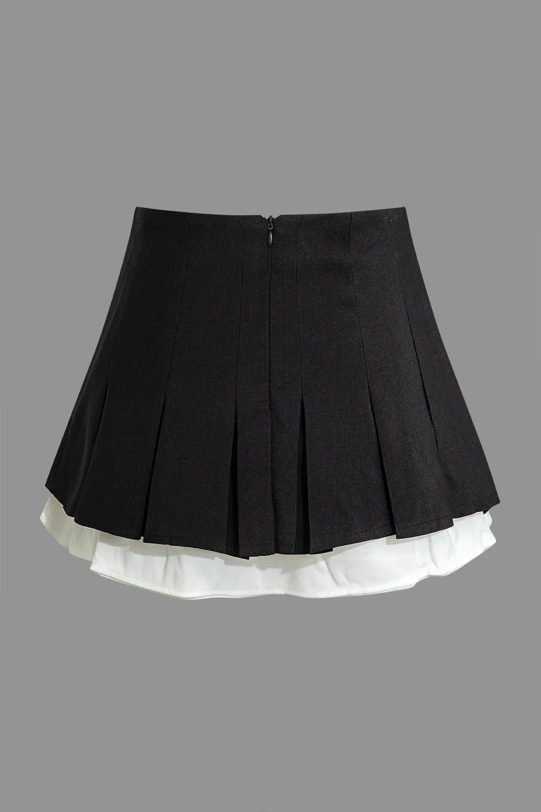 Contrast Patchwork Pleated Mini Skirt