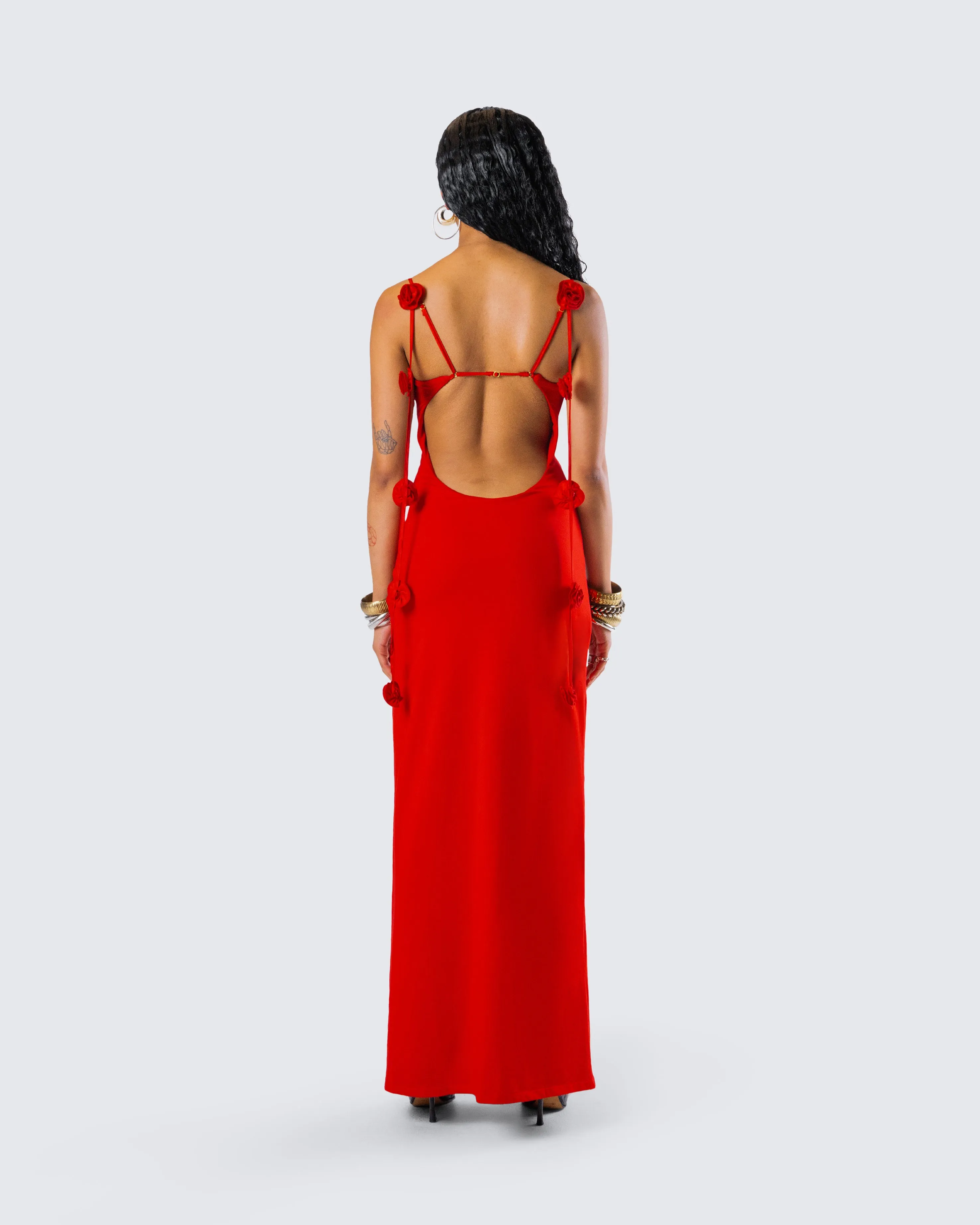 Cordelia Red Rosette Maxi Dress