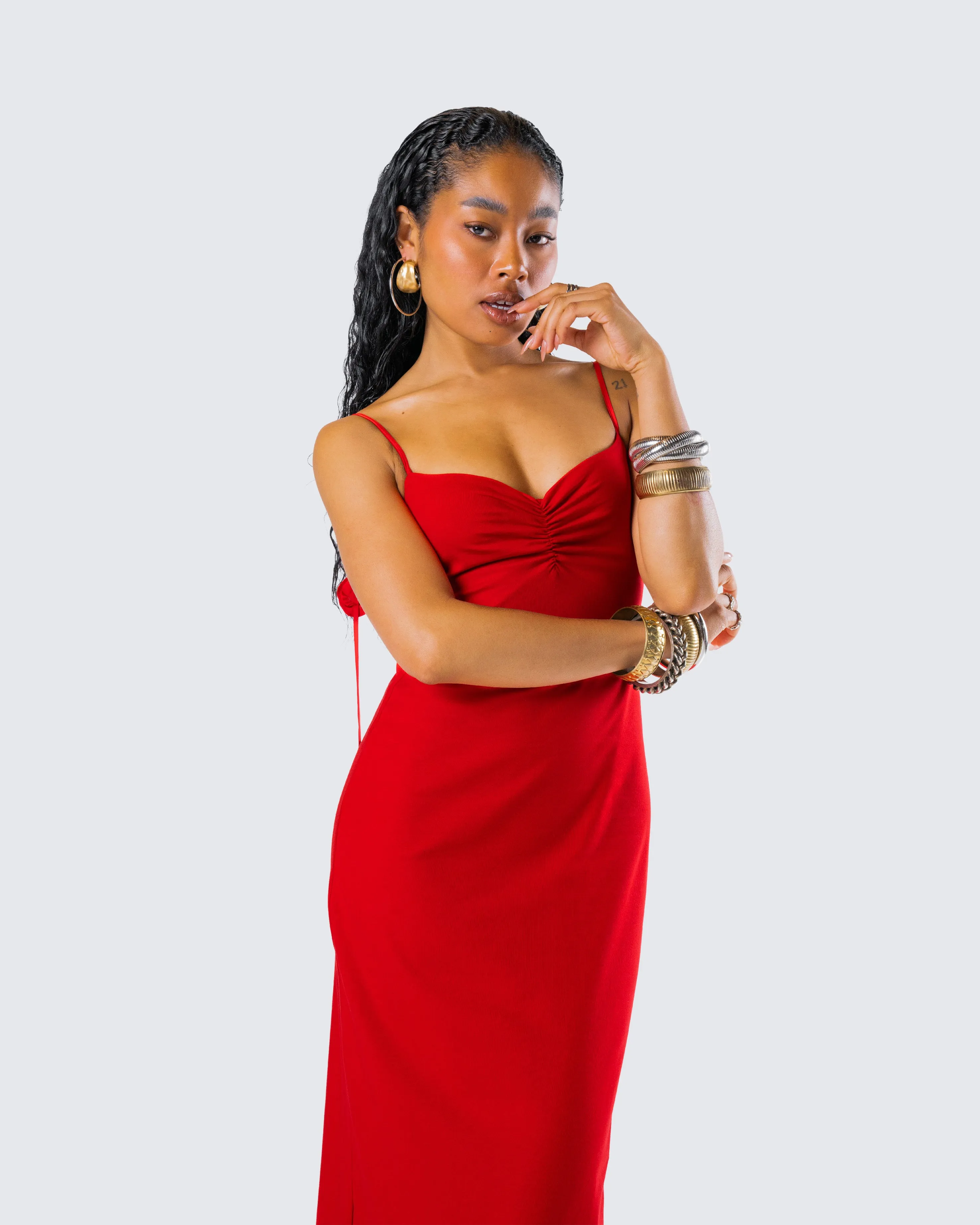 Cordelia Red Rosette Maxi Dress