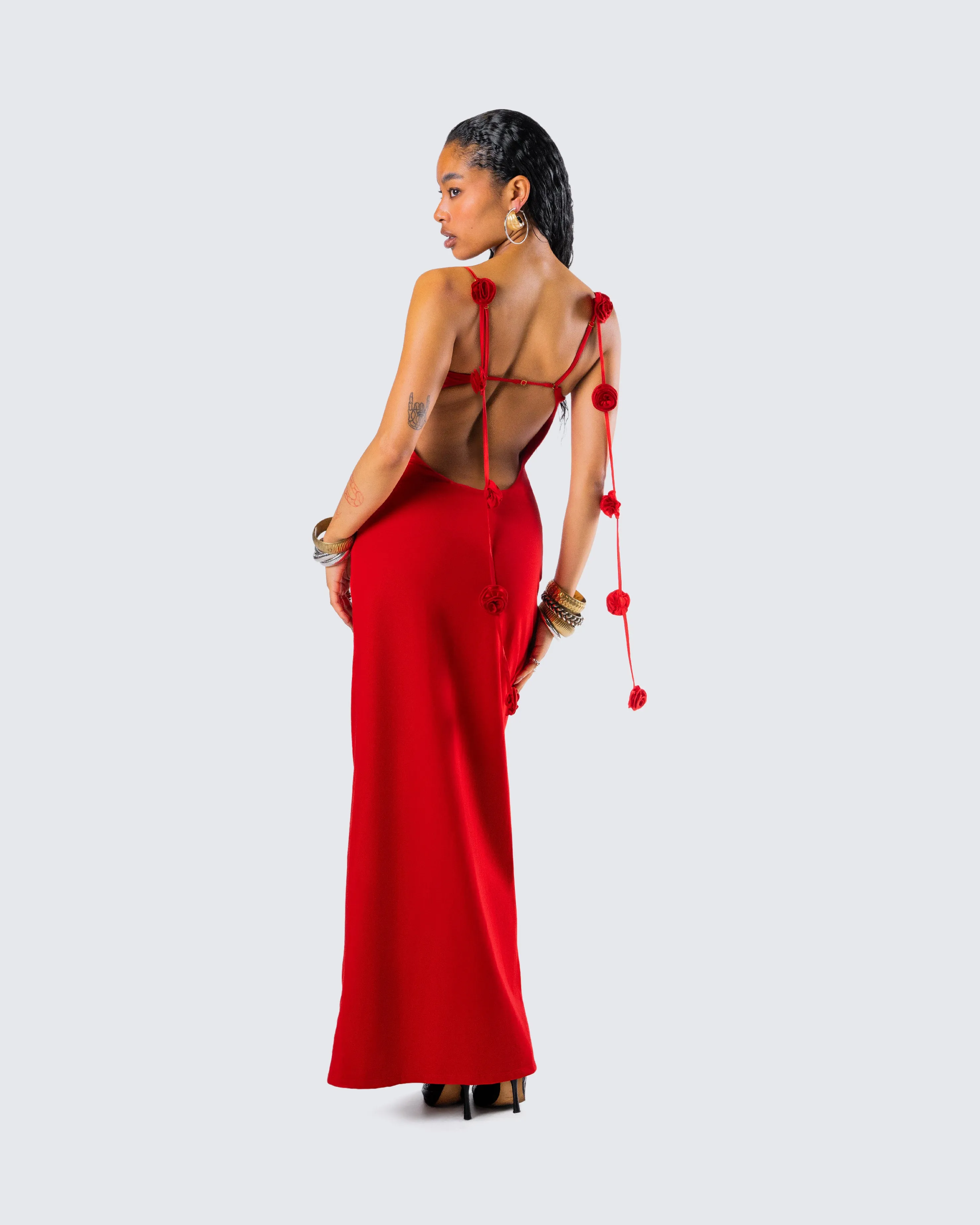 Cordelia Red Rosette Maxi Dress