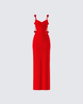 Cordelia Red Rosette Maxi Dress