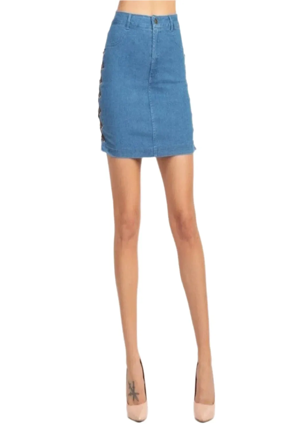 Corset & Split Denim Mini Skirt Set