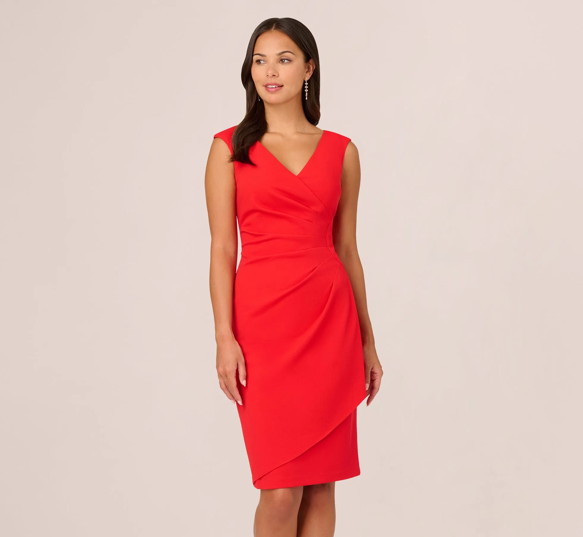 Crepe Sheath Dress With Draped Details In Red Crush