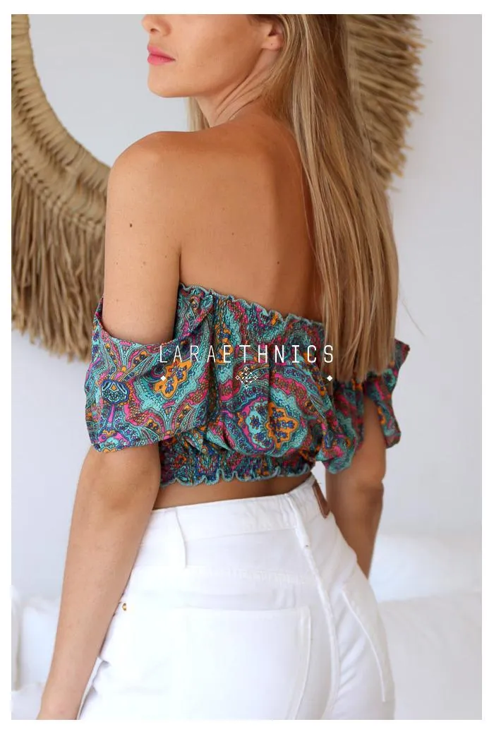 Crop Top Sulia in Oyster Blue Print